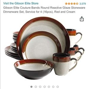 🔥  NEW GIBSON ELITE 16 pc Dinnerware set. Red and Cream colors.